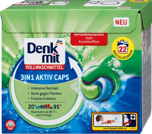 Капсули для прання білого DenkMit 3в1 Aktiv Caps (22шт.)