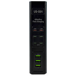 HUB-адаптер, подовжувач US-D01 50W, 6Type-C, 3USB, 110-265V, 1 м, чорний