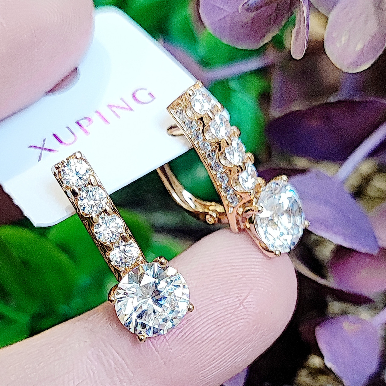 Сережки Xuping довжина 2.1см ширина 8мм медичне золото позолота 18К с1559