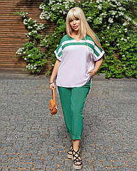 Стильний жіночий костюм великого розміру літній брючний прогулянковий, колір бірюзовий, р. 58/60