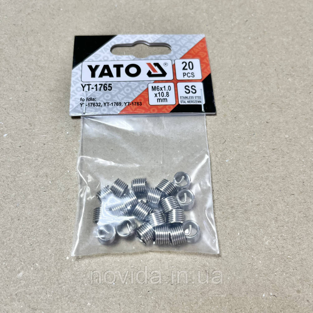 Вставки спіральні для ремонту різьблення; М6 х 1.0х10.8 мм, упак. 20 шт. [50/250] YT-1765