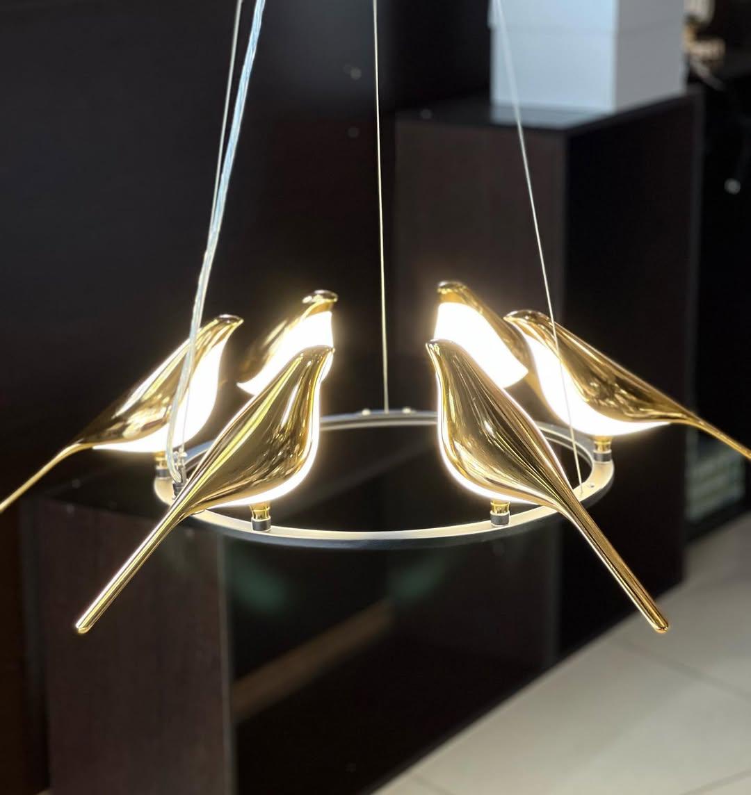 Декоративна люстра Підвіс пташки Artlight 26W до 8 кв.м колір Чорний + Золото 21130/6GD