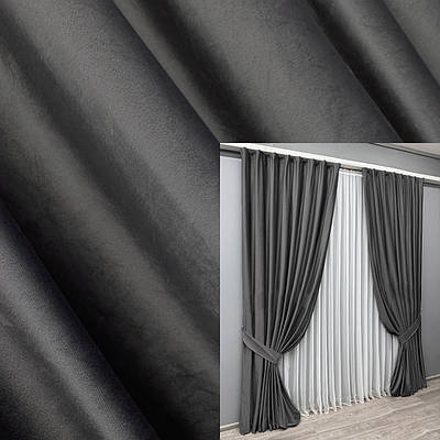 Комплект штор (2шт. 1,5х2,9м.) оксамит (бархат) однотонний. Колір графітовий. Код 1659ш 33-0509
