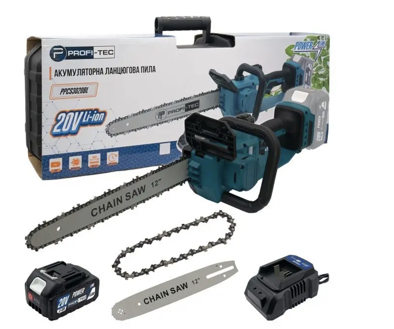 Пила ланцюгова акумуляторна PROFI-TEC PPCS3020BL (1акум.20В 4Аг/зарядний/кейс)