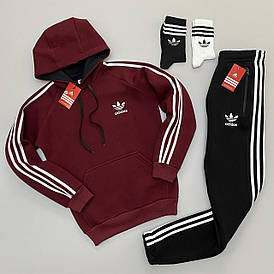 Чоловічий спортивний костюм Adidas зимовий теплий для спорту відпочинку костюм повсякденне худі та штани