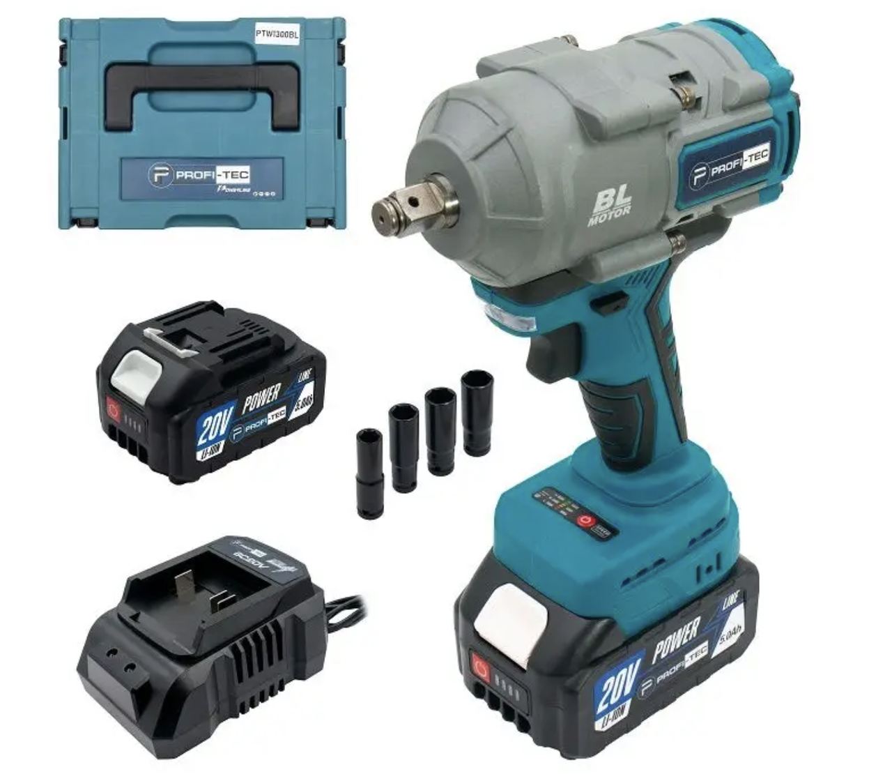 Гайкокрут акумуляторний PROFI-TEC PTW1003BL (2акум.20В 4Аг/зарядний/кейс)
