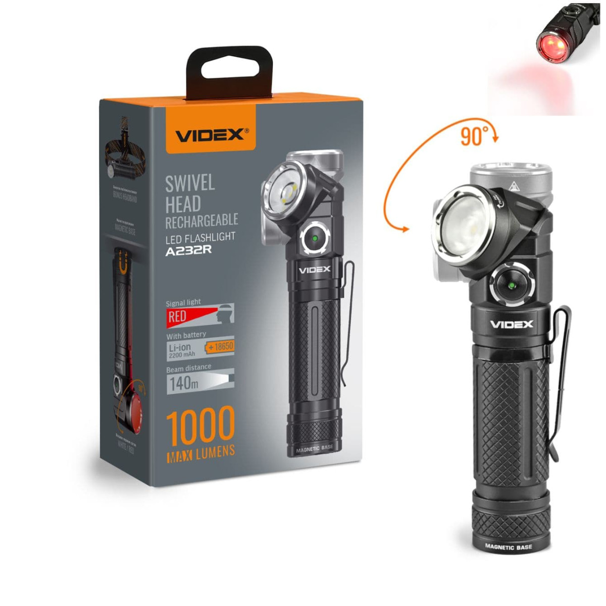 Акумуляторний ліхтарик VIDEX VLF-A232R 1000 Lm 5000 K
