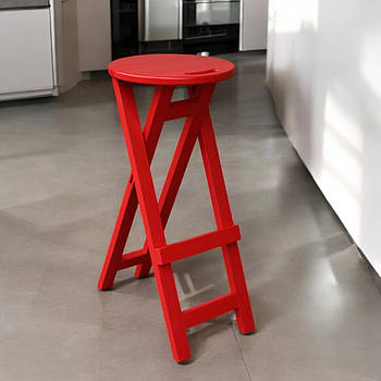Табурет барний червоний дерев'яний з підніжкою Стілець для кухні напівбарний з натурального дерева Ясен