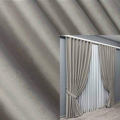 Комплект штор (2шт. 1,5х2,7м.) оксамит (бархат) однотонний. Колір світло-сірий. Код 1660ш 33-0512