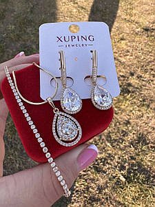 Набір Прикрас Xuping Ланцюжок 45-50 см + Кулон + Сережки + Браслет 17-19см (18к колір золота 585п) 77-507