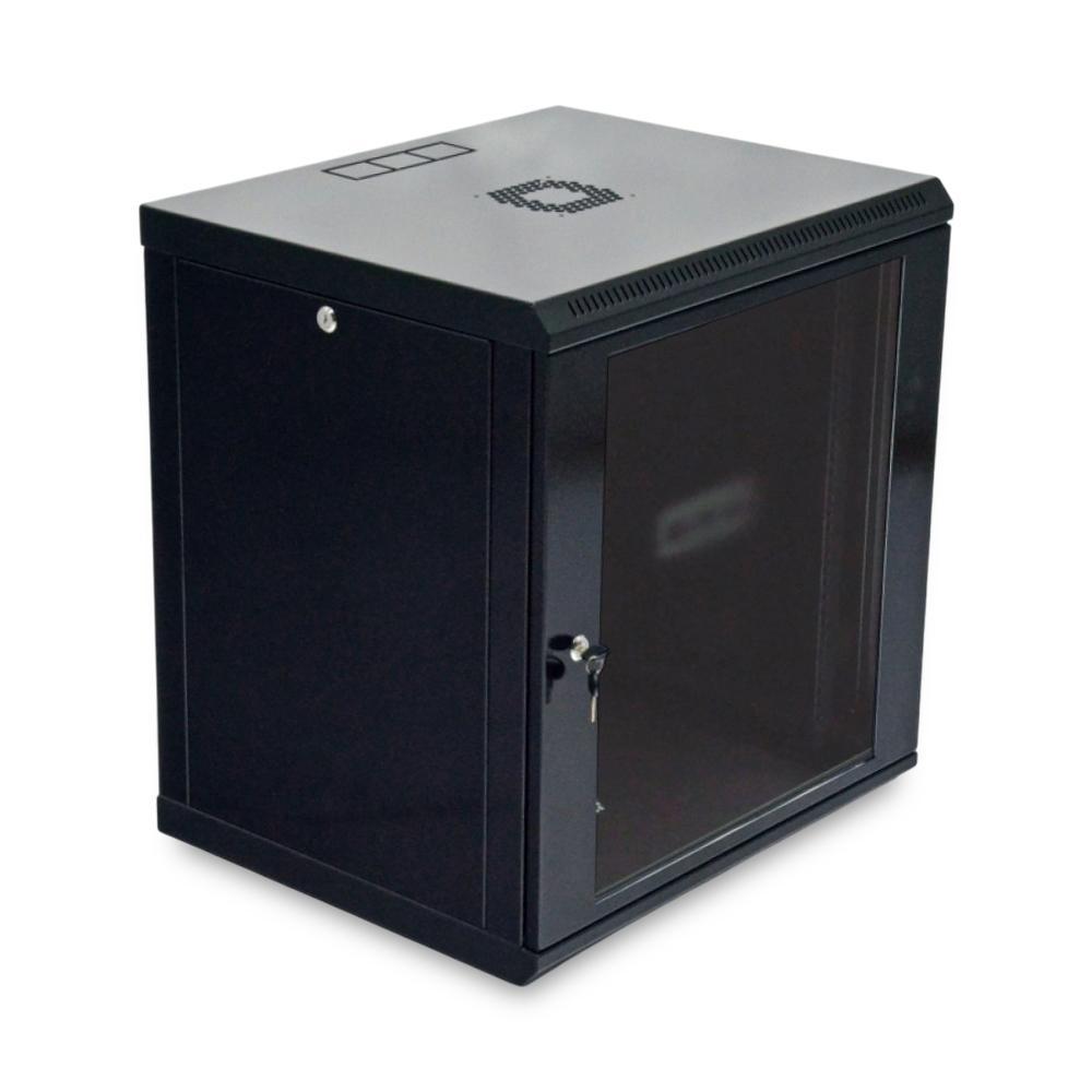 Шафа серверна SteelNet 12U 600 x 450 для мережевого обладнання (скло, чорний)