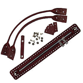 Комплект із натуральної шкіри для сумки Такса, колір Бордова рептилія