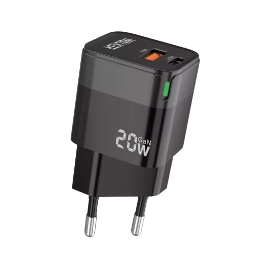 Зарядний пристрій мережевий USB/Type-C QC+PD 20W чорний WALKER WH-42, фото 1