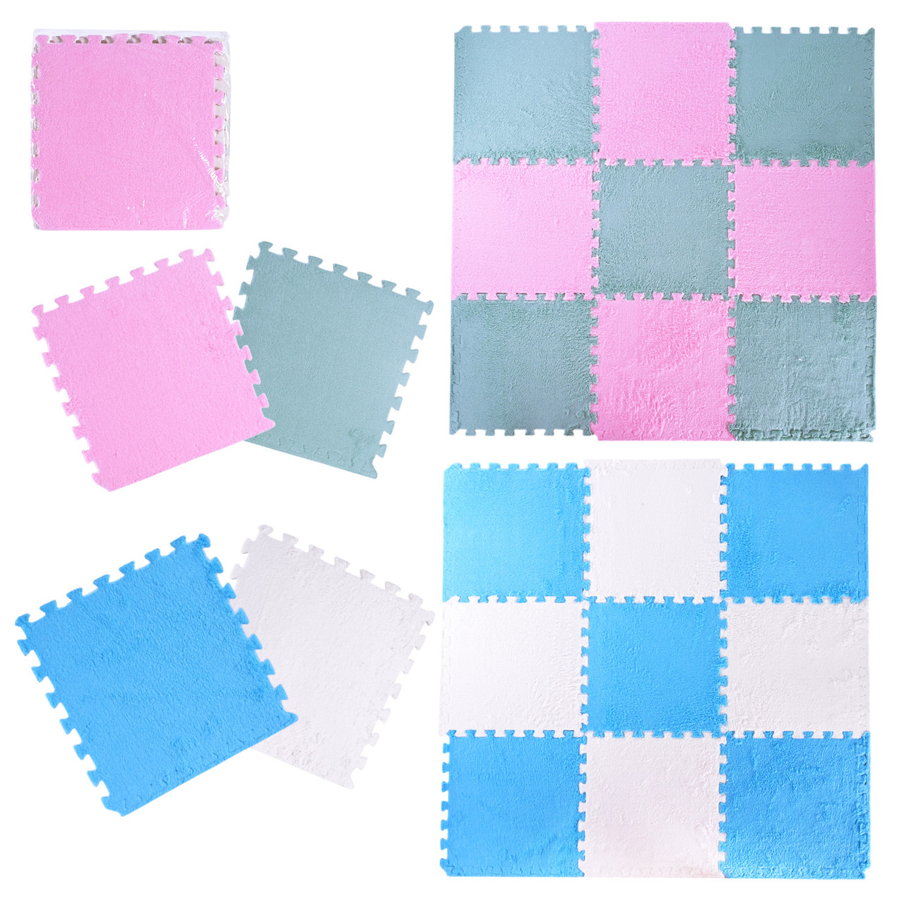 Килимок-пазл плюшевий EVA K9702, 30*30*0,6 см, 9 деталей, набір 2 кольори, фото 1