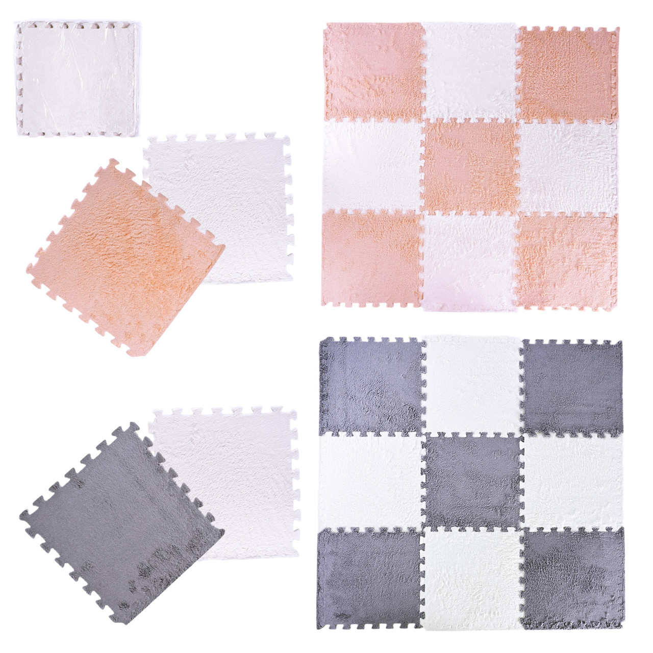 Килимок-пазл плюшевий EVA K9701, 30*30*0,6 см, 9 деталей, набір 2 кольори, фото 1