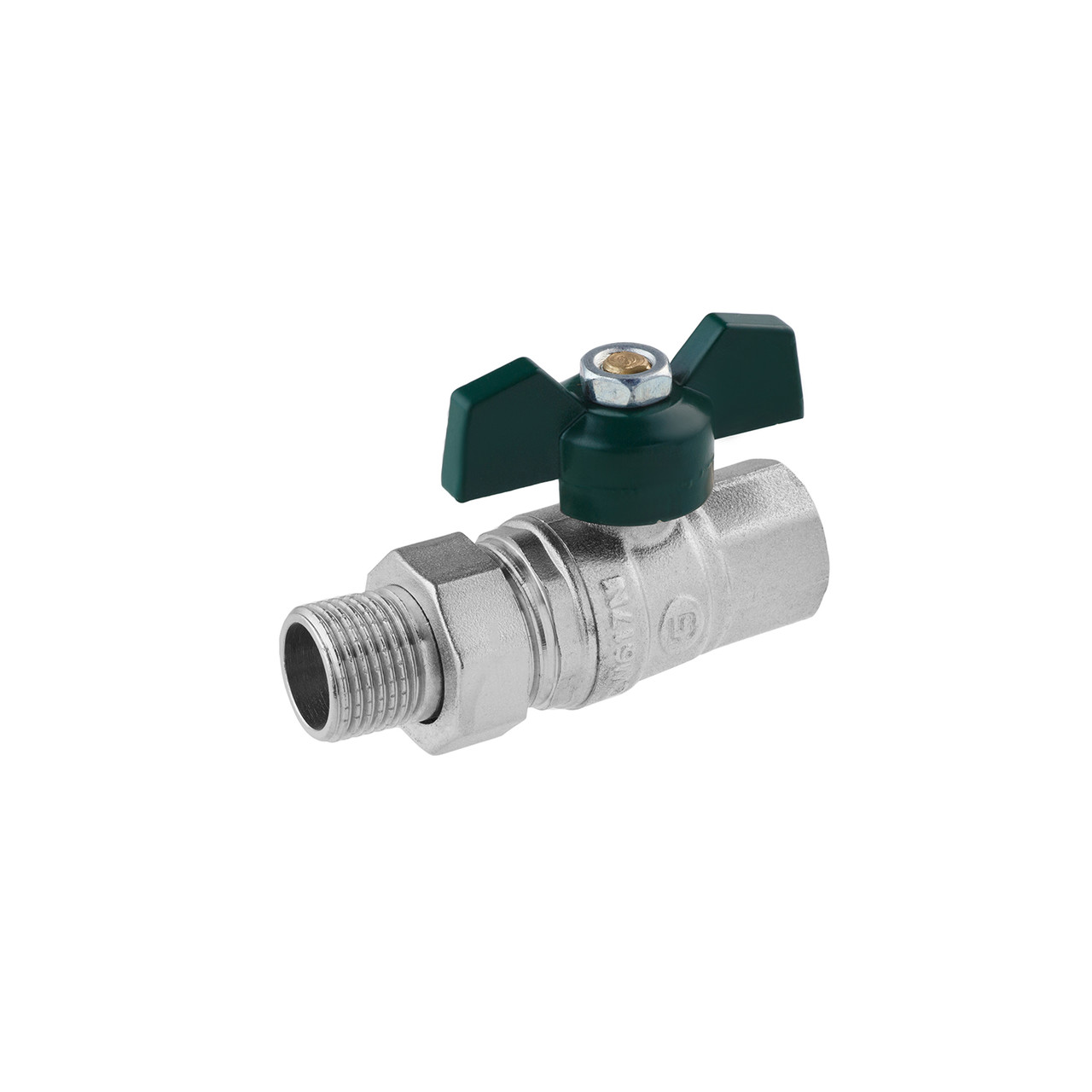 Кран-американка прямий STA "LB" 1/2" ВН PN40 зелений метелик, нікельований