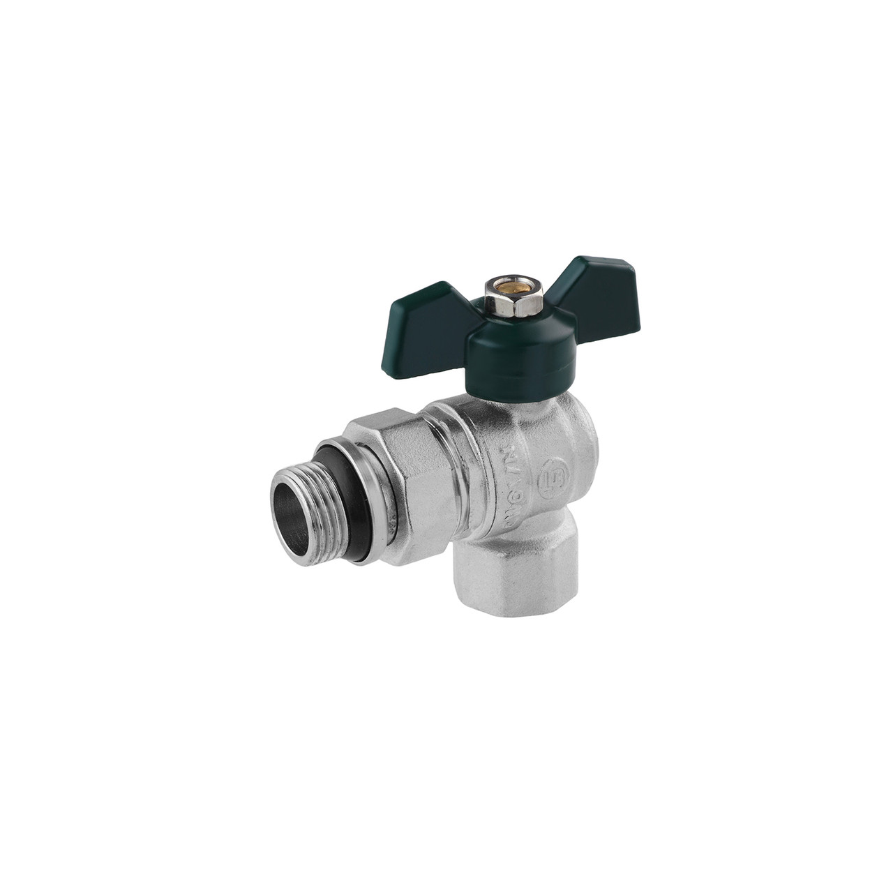 Кран-американка кутовий STA "LB" 1/2" ВН PN40 зелений метелик, нікельований