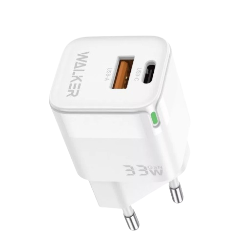 Зарядний пристрій мережевий USB/Type-C QC+PD 33W білий WALKER WH-43, фото 1