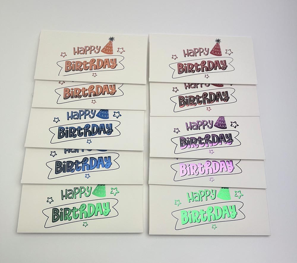 Конверт для грошей "HappyBirthday 2" асорті  (кольорове тиснення) 10 шт/уп