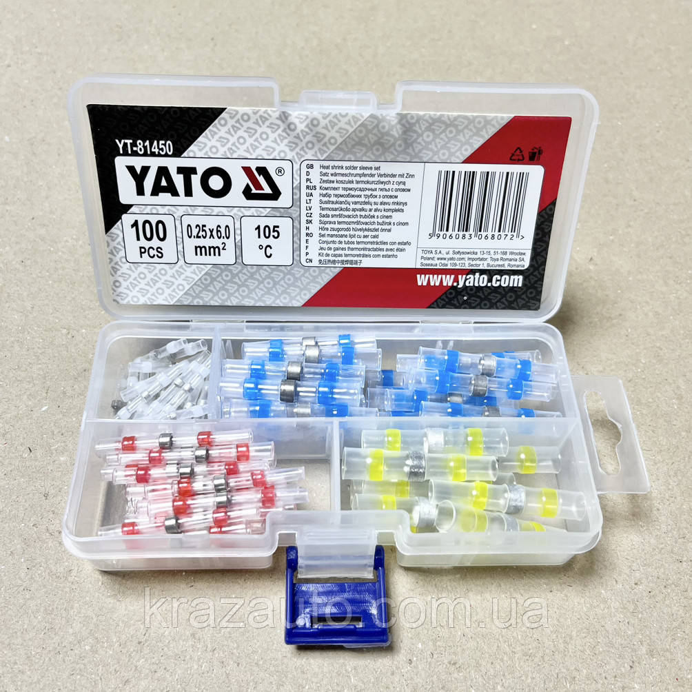 Кембрики термоусадкові за t≤ 105 °C з припоєм YATO: для провідників 0.25-6 мм2, 100 шт YT-81450, фото 1