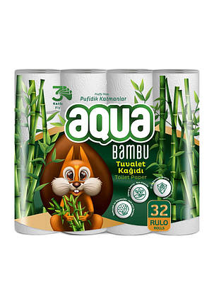 Туалетний папір AQUA BAMBOO 32рул/пач — 3-шаровий,, фото 1