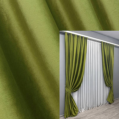 Комплект штор (2шт. 1,5х2,75м.) оксамит (бархат) однотонний. Колір оливковий. Код 1579ш 33-0449