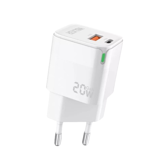 Зарядний пристрій мережевий USB/Type-C QC+PD 20W білий WALKER WH-42, фото 1