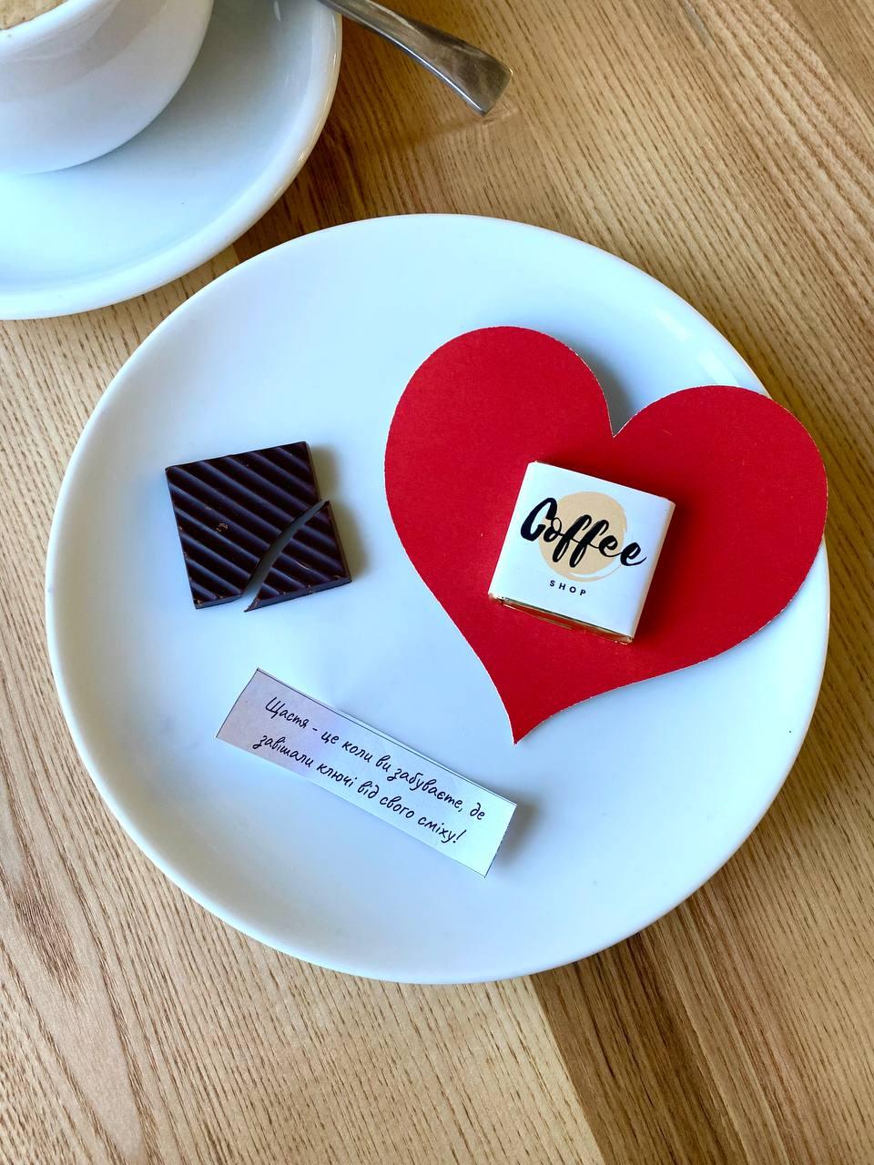 Шоколадна плитка валентинка Солодкі подарунки на день закоханих Міні шоколад 6 г, фото 1