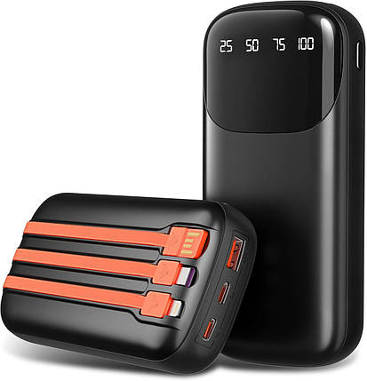 Power Bank 46800mAh, швидке заряджання Power Bank з вбудованими 3 кабелями, портативний зарядний пристрій для, фото 1