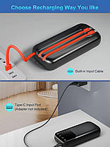 Power Bank 46800mAh, швидке заряджання Power Bank з вбудованими 3 кабелями, портативний зарядний пристрій для, фото 3