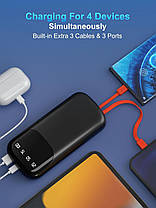 Power Bank 46800mAh, швидке заряджання Power Bank з вбудованими 3 кабелями, портативний зарядний пристрій для, фото 6