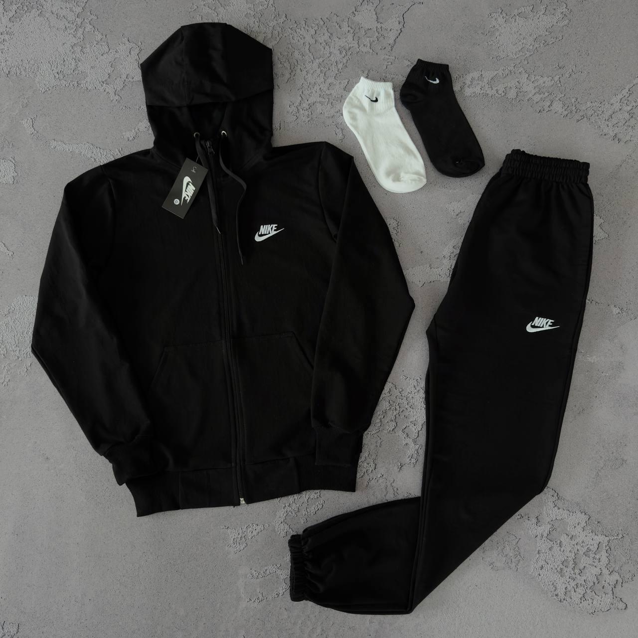 Чоловічий спортивний костюм Nike чорний весняний осінній на блискавці Комплект Зип худи + штани Найк