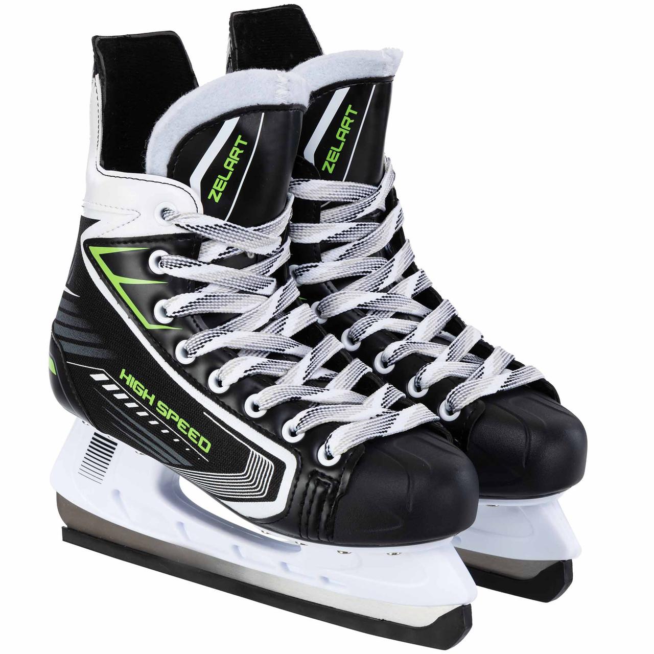 Хокейні ковзани Zelart Z-5849 з посиленими вставками в області носка і щиколотки розмір 34. Чорно-салатові