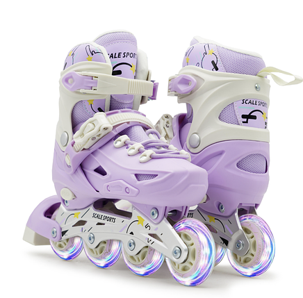 Розсувні роликові ковзани Scale Sports Purple LF 605 з колесами, що світяться., фото 1