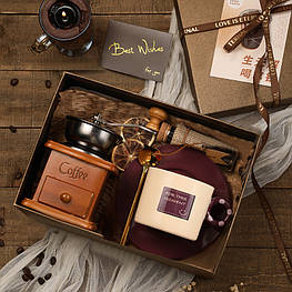 Кавовий набір A3 для приготування кави ручна кавомолка+чашка з блюдцем+ложка+банка для кави