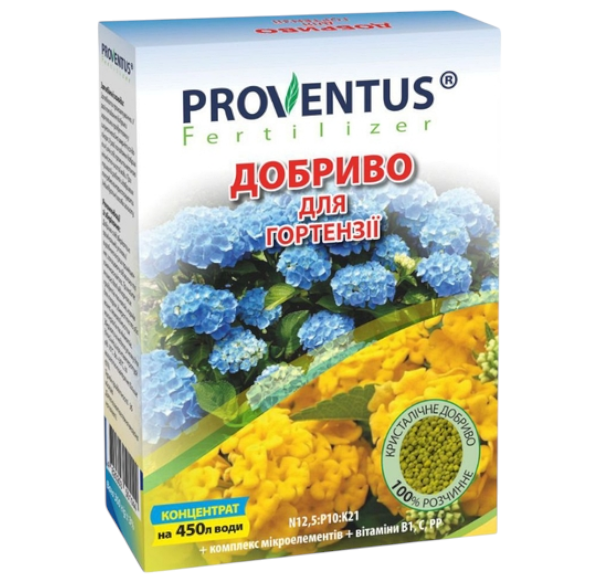 Добриво Proventus для гортензії 300г 1/9/54шт, Комплексне добриво для гортензій, Підживлення для рясного цвітіння гортензії