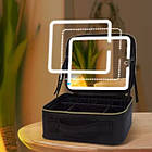 Косметичка-органайзер шкіряна з дзеркалом LED підсвічування RV Чорна, фото 2