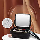 Косметичка-органайзер шкіряна з дзеркалом LED підсвічування RV Чорна, фото 3