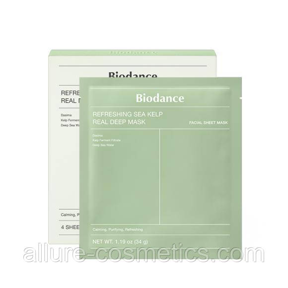 Нічна освіжна гідрогелева маска з ламінарією Biodance Refreshing Sea Kelp Real Deep Mask, фото 1
