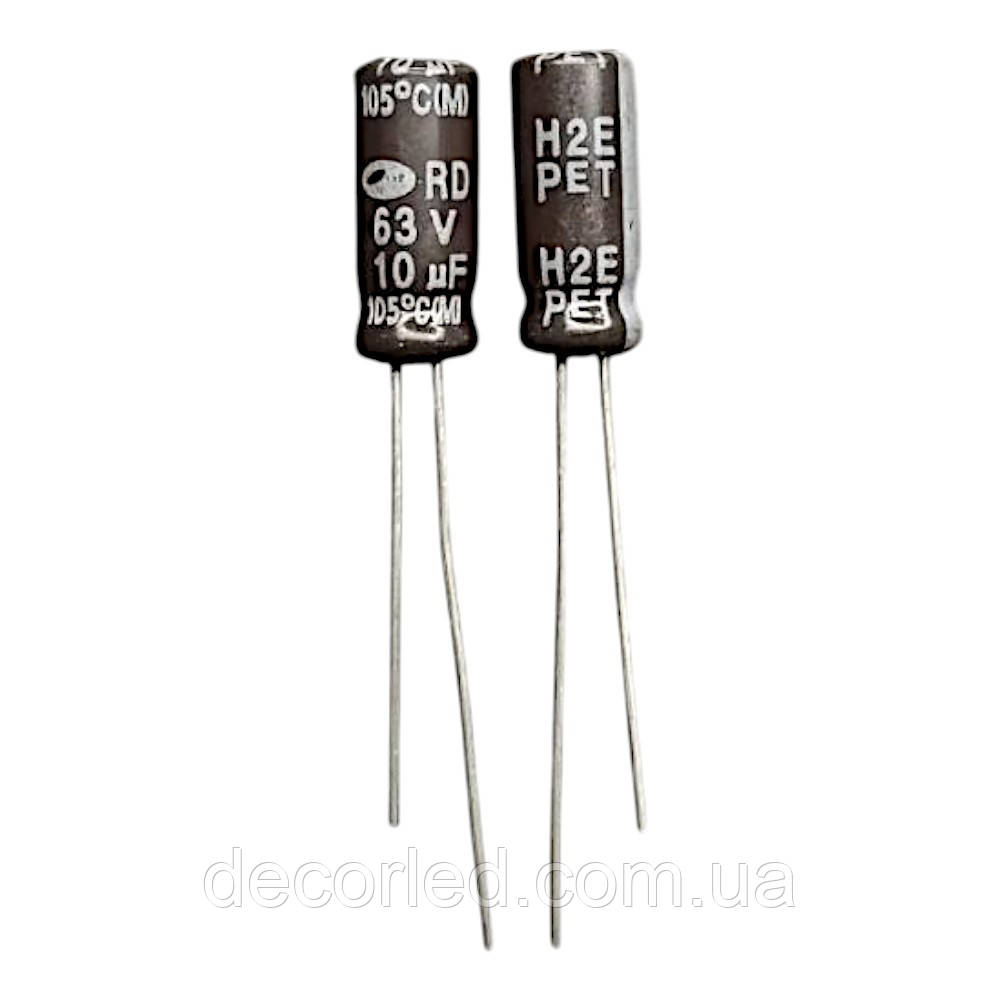 10uF 63V конденсатор електролітичний ( 105° ) 5*11,5 RD /SAMWHA, фото 1