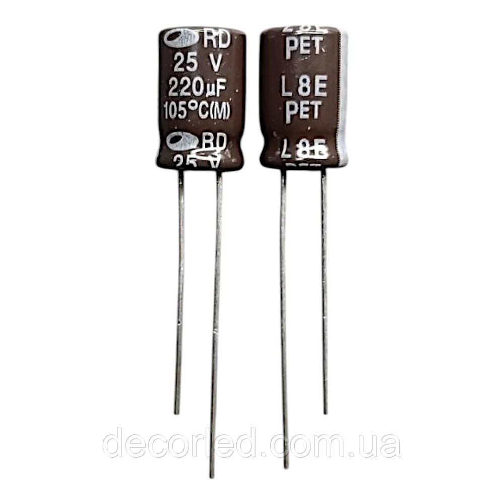 220uF 25V конденсатор електролітичний ( 105° ) 8*13 RD /SAMWHA, фото 1