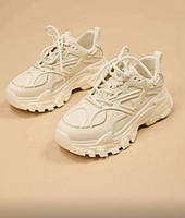 Жіночі шкіряні кросівки Alssy  бежеві із сіткою 192121