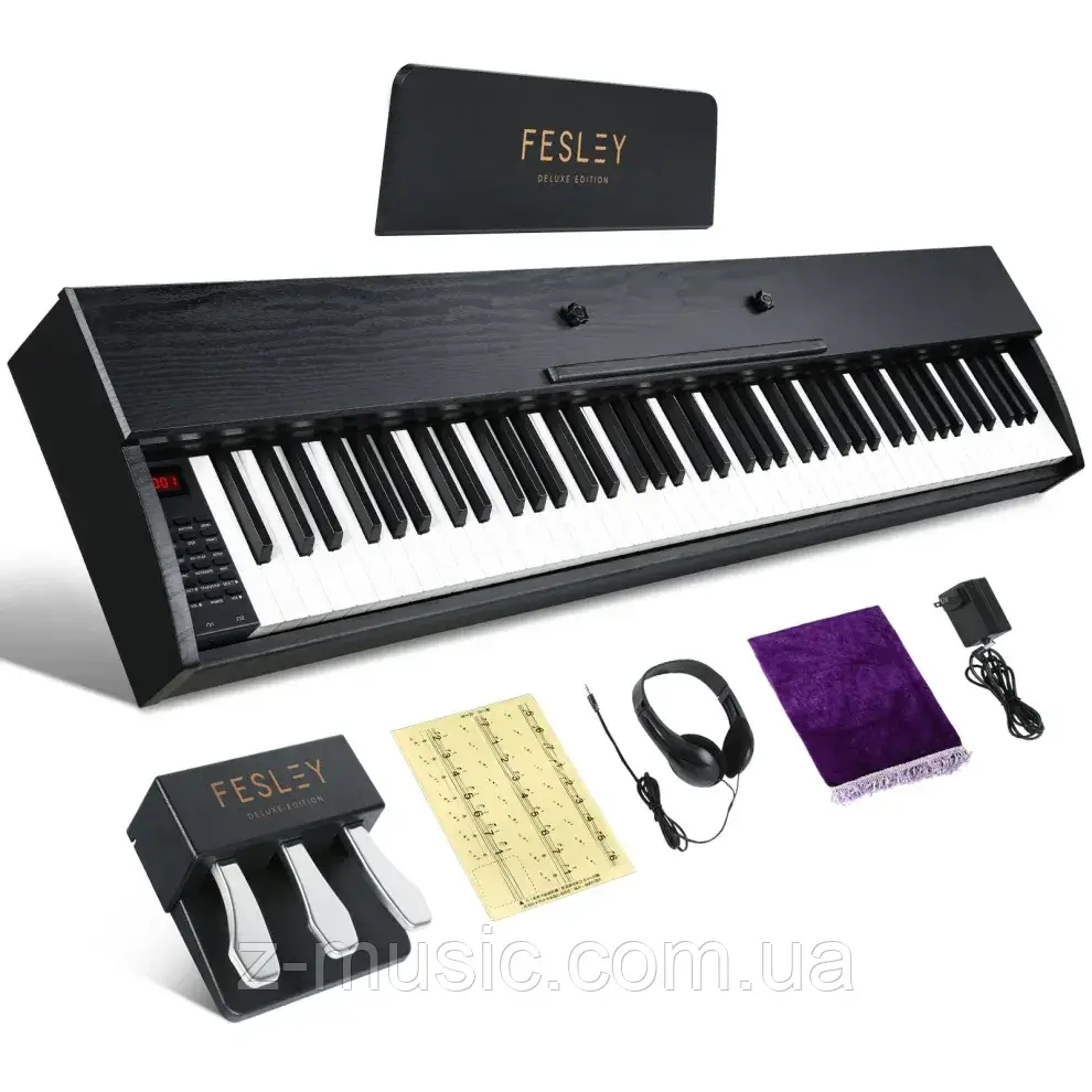 Цифрове піаніно Fesley FEP660 BK (3-педалі, пюпітр, навушники, накидка, блок живлення)