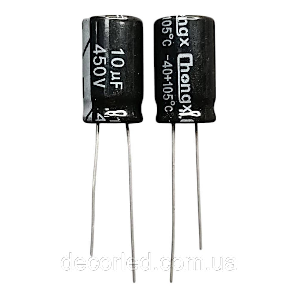 10uF 450V конденсатор електролітичний ( 105° ) 10*17 /CHONGX, фото 1