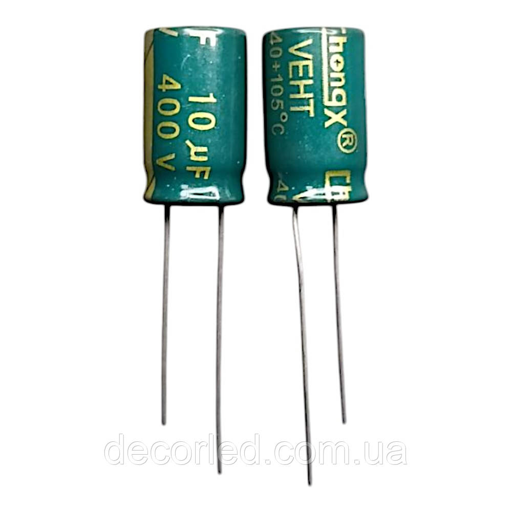 10uF 400V конденсатор електролітичний ( 105° ) 10*17 LOW ESR /CHONGX, фото 1