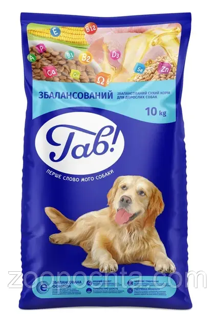 Сухий корм "ГАВ" для дорослих собак м'ясне асорті 10 КГ, фото 1