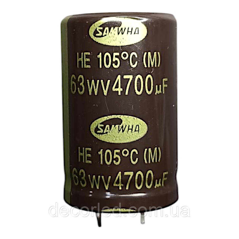 4700uF 63V конденсатор електролітичний ( 105° ) 26*41 HE /SAMWHA, фото 1