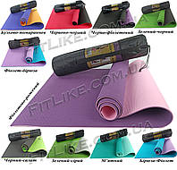 Спортивный коврик для йоги и фитнеса Premium TPE 6 мм + Чехол йога мат, каремат для спорта 2-х слойный