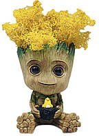 Кашпо з жовтим стабілізованим мохом Грут горщик із птенцем G9(3)