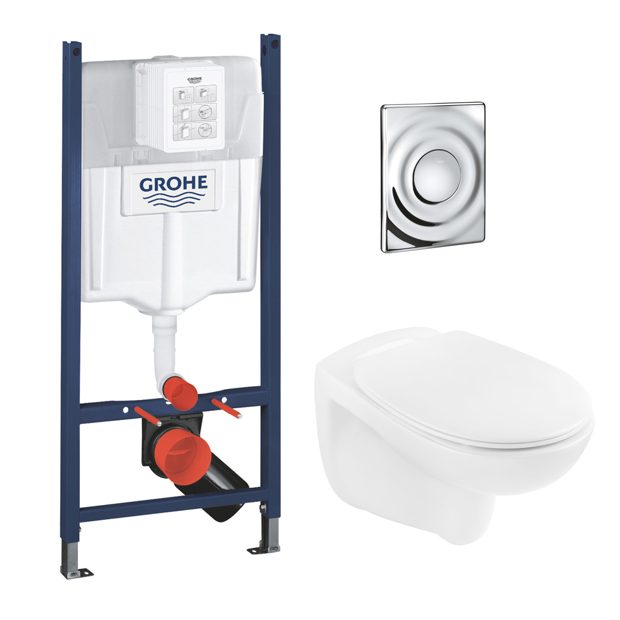 Комплект унітаза з інсталяцією 4 в 1 Grohe Solido Surf + Унітаз безобідковий Kroner Oker WHI533536 RIMLESS з
